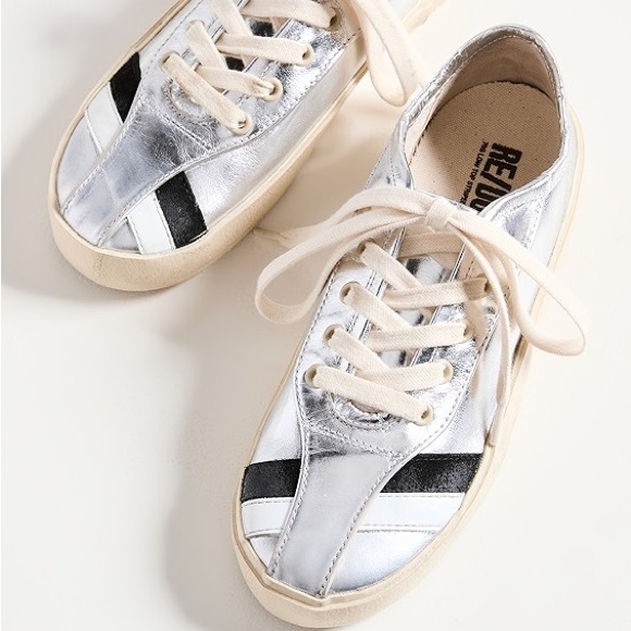 Re/Done 70s Low Top Striped Sneaker Metallic Silver Women’s 7 - Picture 1 of 11